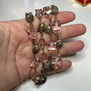 4/$100 Czech glass Vintage Pink Beaded necklace 16 inches